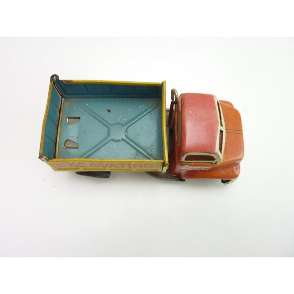 Vintage LINE MAR Stamford Builders Litho Hauling Dumping Truck Metal Tin Toy - Picture 2 of 7